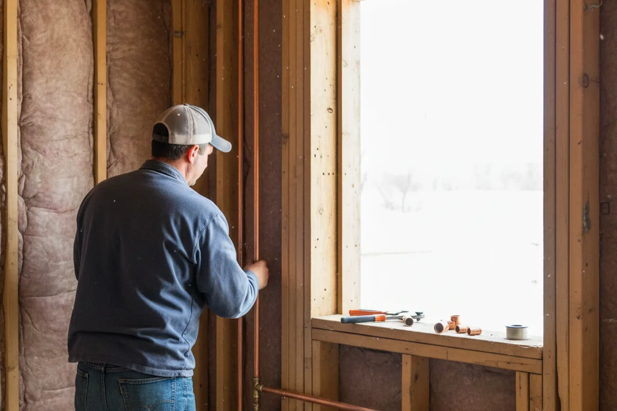 Licensed plumber running new copper supply lines in a Mount Summit home